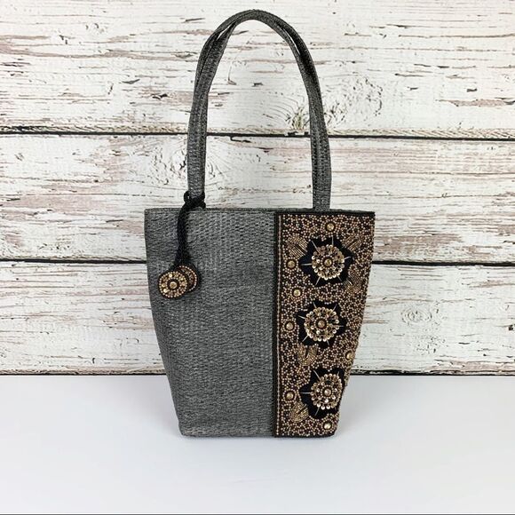 Woven Metallic Beaded Embellished Shoulder Bag - Picture 1 of 5